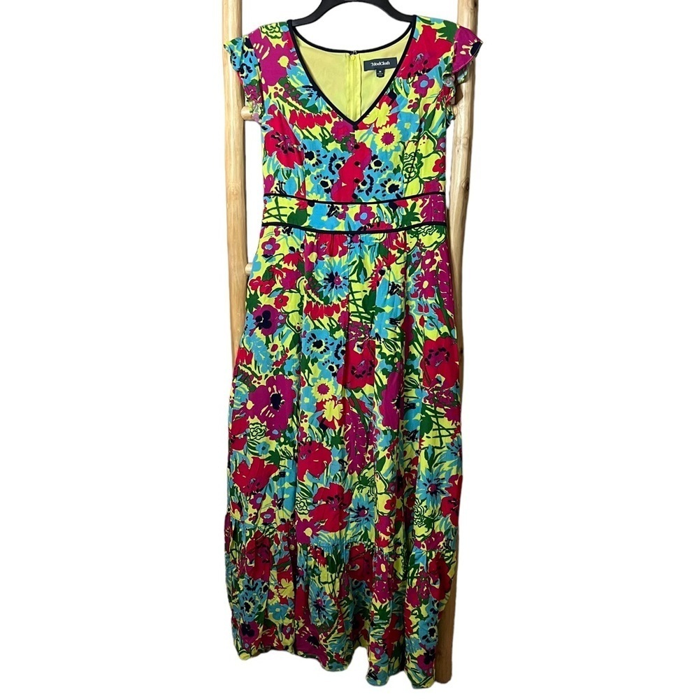 Modcloth 'Eyes On You' Maxi Dress Multicolor Floral Flutter Sleeve Size Medium - Picture 8 of 11